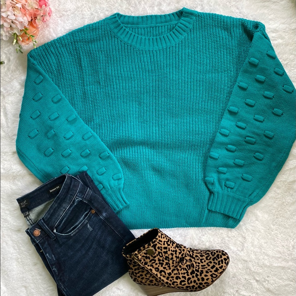 Teal Puffed Sleeve Sweater